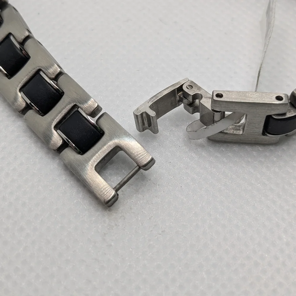 Stainless-Steel and Black Rubber Bracelet 8 1/2
